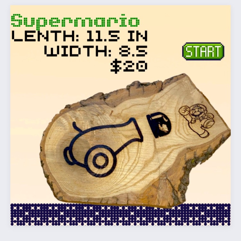 Super Mario inspired laser engraved piece